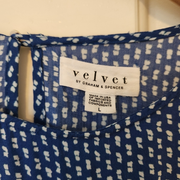 Velvet By Graham And Spencer Marnita Dress Blue White Print Lightweight Large - Picture 5 of 16